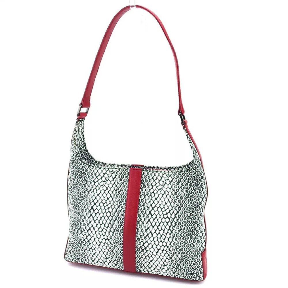 Lancel Shoulder Bag White Canvas x Leather Authentic USED Z0007